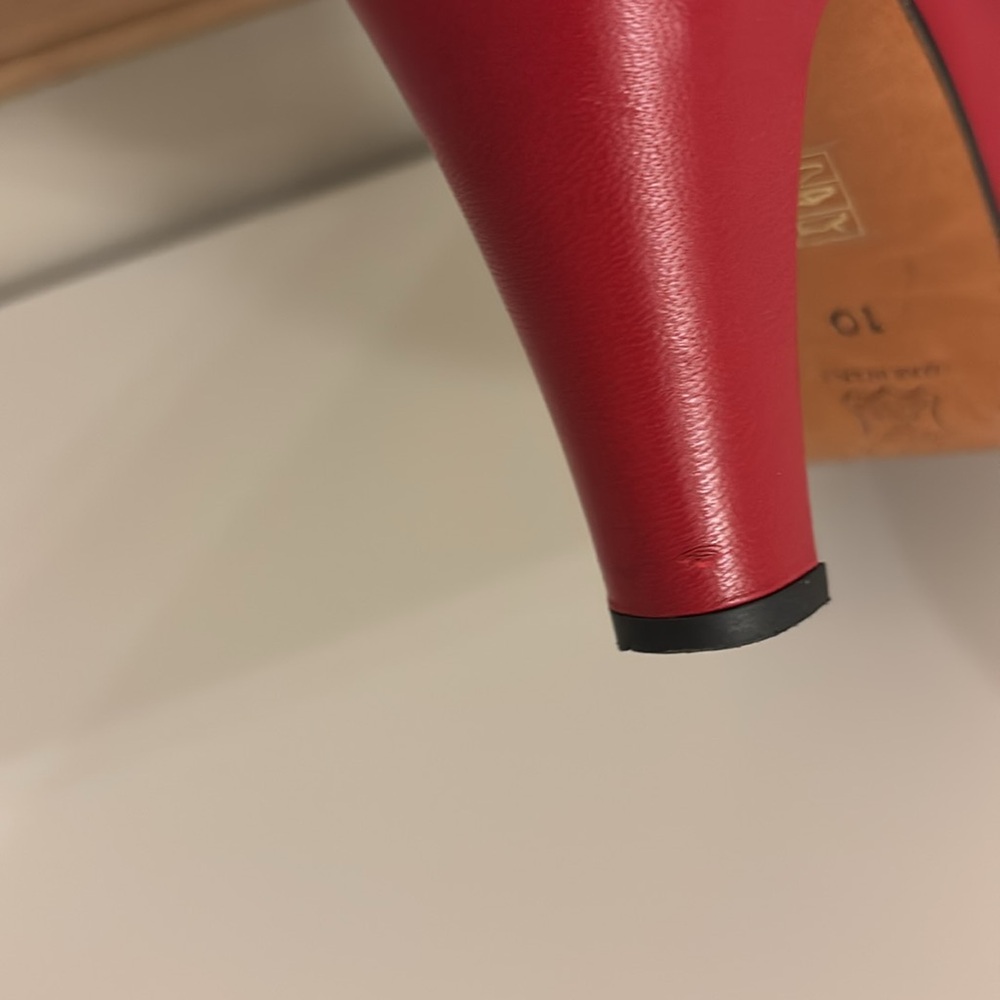 Re-Mix Delux Vintage Classics Size 10 Myrna Leather Red High Heels Peep Toe - Picture 7 of 7